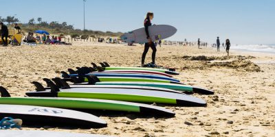 Surf lessons at a sandy beach