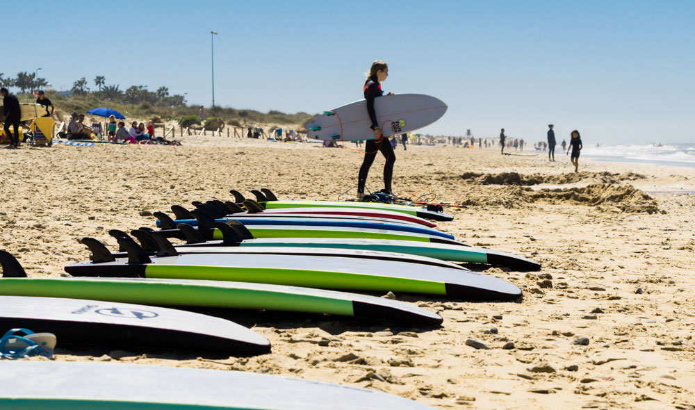 Surf lessons at a sandy beach